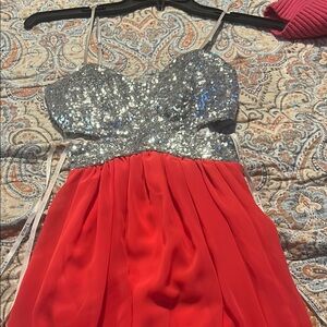 Silver Sequin and bright orangish pinkish color